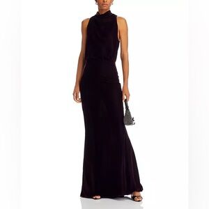 The Andamane High Neck Velvet Open Back Maxi Dress